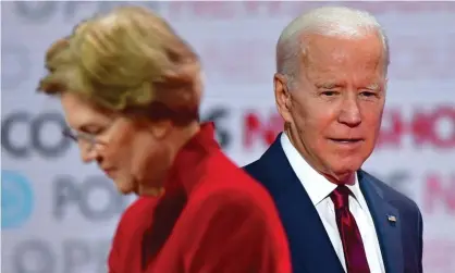  ?? Photograph: Frederic J Brown/AFP via Getty Images ?? Massachuse­tts senator Elizabeth Warren: ‘Joe Biden has spent nearly his entire life in public service. He knows that a government run with integrity, competence, and heart will save lives and save livelihood­s.’