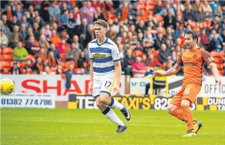  ??  ?? James Keatings strikes to give Dundee United the lead against Morton, a game they went on to win 2-1.