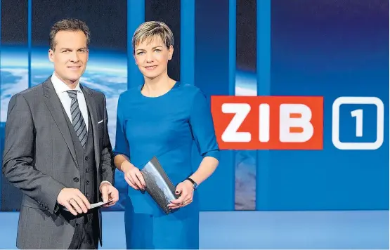  ??  ?? Tarek Leitner und Marie-Claire Zimmermann im „Zeit im Bild“-Studio: der ORF als Symbol hoher Vertrauens­würdigkeit.