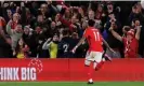  ?? Andrew Couldridge/Action Images/ ?? Jesse Lingard celebrates after scoring Nottingham Forest’s second goal. Photograph: