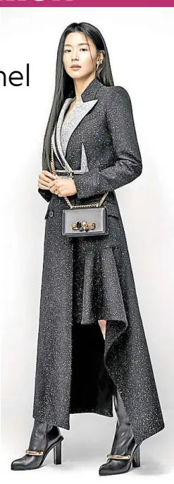  ??  ?? Jun Ji-hyun, star of the 2001 breakout Korean movie, “My Sassy Girl,” wears Mcqueen’s collection for autumn-winter.