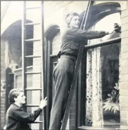  ??  ?? Peter Hollis’s dad, Charlie, from Loughborou­gh, was a contract window cleaner. Peter says that this picture shows his mother Phyllis cleaning windows to try to keep the firm going with the advent of the war.