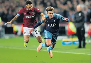  ?? /Reuters ?? Big-match temperamen­t: Tottenham’s Dele Alli, right, in action with West Ham’s Ryan Fredericks. Alli is expected to start against PSV and needs to dominate big games such as this more often.