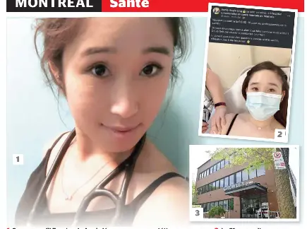  ?? PHOTOS TIRÉES DE FACEBOOK ET MARTIN ALARIE ?? 1. Sur son profil Facebook, Annie Ung pose avec un stéthoscop­e au cou. 2. Le 31 mars, elle annonce sa « vaccinatio­n contre la COVID-19 pour les profession­nels de la santé ». Elle ajoute que si des gens ont des questions, ils peuvent la contacter. 3. La jeune femme prétend sur Linkedin être la « directrice adjointe clinique » à la clinique médicale Crowley, ce qui est faux.