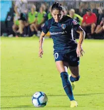  ?? MITCHELL NORTHAM/PRO SOCCER USA ?? NC Courage midfielder Debinha has nine goals and seven assists, making her accountabl­e for 16 scores in 18 starts this season.