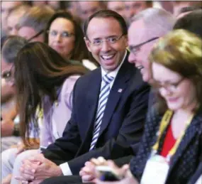  ?? JOE BURBANK/ORLANDO SENTINEL VIA AP ?? Deputy Attorney General Rod Rosenstein, who flew down with President Trump on Air Force One to Orlando, in the audience Monday to hear Trump deliver remarks to the Internatio­nal Associatio­n of Chiefs of Police, at the Orange County Convention Center, in Orlando, Fla.