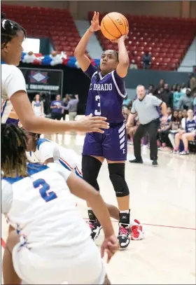  ?? Southern Sass/Special to News-Times ?? Pull up for the jumper: El Dorado's Charalyn Rester pulls up for a jump shot against Little Rock Parkview in the 5A State Tournament in Pine Bluff. Rester was one of four senior starters on the Lady Wildcats this season.