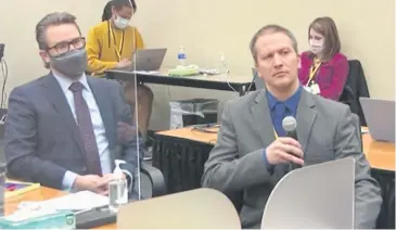  ?? AFP ?? Former Minneapoli­s police officer Derek Chauvin (right) addressing the court in Minnesota on Thursday.