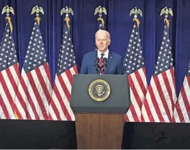 ?? SANDY HOOPER/USA TODAY ?? President Joe Biden speaks about gun control Tuesday in Monterey Park, Calif. “My administra­tion will continue to do all that we can, within existing authority, to make our communitie­s safer,” he said.