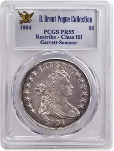  ?? STACK’S BOWERS ?? Often called “The King of American Coins,” this Proof-55 1804 Draped Bust dollar, Class III Restrike, from the legendary D. Brent Pogue Collection, brought $1.44M during Stack’s Bowers March 2020 auction.