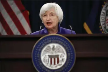  ?? CAROLYN KASTER — THE ASSOCIATED PRESS ?? Federal Reserve Chair Janet Yellen speaks during a news conference following the Federal Open Market Committee meeting in Washington, Wednesday.