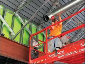  ?? NWA Democrat-Gazette/DAVE PEROZEK ?? Steve Zimmerman of Northwest Arkansas Sheet Metal works inside the building under constructi­on on the Arkansas Arts Academy’s high school campus Feb. 15.