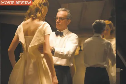  ?? Laurie Sparham / Focus Features photos ?? Daniel Day-Lewis in “Phantom Thread,” with Vicky Krieps as his lover; Lesley Manville, below, plays his business manager sister.