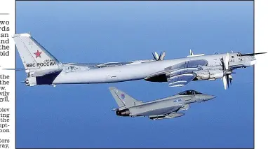  ??  ?? Rising tensions: Russian Bear bomber being intercepte­d by an RAF Typhoon last year