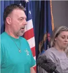  ?? ?? Buck Myre, father of Tate Myre, who was killed in the 2021 Oxford High School shooting, speaks to the media Thursday after James Crumbley, the shooter’s father, was found guilty on involuntar­y manslaught­er charges.
