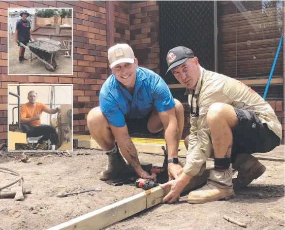  ?? Picture: SUPPLIED ?? Jarrod Wallace (left) on the site with Red Dog Landscapin­g. And (inset from top) Jai Whitbread on site and Jack Stockwell.