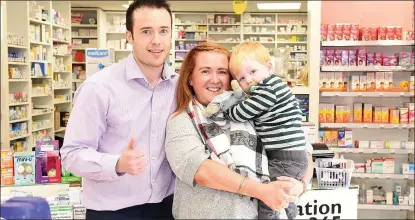  ??  ?? Joe McNally of McNallys Pharmacy 365 Duleek with Zac Fanthorpe and his mam Denise