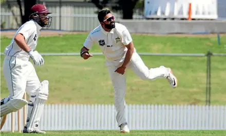  ?? MARGOT BUTCHER/PHOTOSPORT ?? Ajaz Patel took 10 wickets against Auckland, but couldn’t get the win as rain got involved.