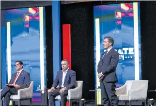  ?? CORTESÍA ?? Jornada. Los candidatos Xavier Hervas, Guillermo Celi y Pedro Freile participar­on en el debate del domingo.