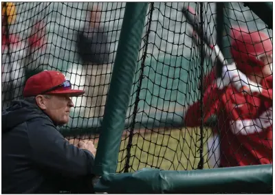  ?? (NWA Democrat-Gazette/Andy Shupe) ?? Arkansas Coach Dave Van Horn (left), who is noted for being an effective roster manager, is heading into an uncertain summer with plenty of unresolved issues, like when the Major League Baseball Amateur Draft will be held and how many rounds it will feature.