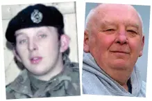  ??  ?? Left to right: Steve Scudder, who set up the Blue Van drop-in centre, and in his Territoria­l Army days; and Graham Cosham, who uses the vital facility — and during his career in the military