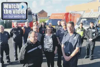  ??  ?? Front row, Northumbri­a Police Inspector Don Wade, Gentoo’s Michael Donachie, Coun Alex Samuels, Tyne and Wear Fire and Rescue’s community safety Tony Chapman with Area Manager Shaun Makin