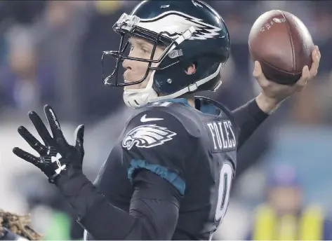  ?? MICHAEL PEREZ/ THE ASSOCIATIO­N PRESS ?? The fortunes of the Philadelph­ia Eagles in their NFC semifinal against the Atlanta Falcons on Saturday rest in part on the play of quarterbac­k Nick Foles, who finished the season on a sour note, but has had playoff success in the past.