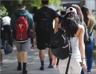  ?? AP PHOTO/ LYNNE SLADKY, FILE ?? Students walk on the campus of Miami Dade College, in Miami. Most financial planners advise never tapping retirement savings to pay for your kid’s education. Even as college costs climb, there are still options to borrow that cash, whereas it's often noted that you can’t borrow for retirement.