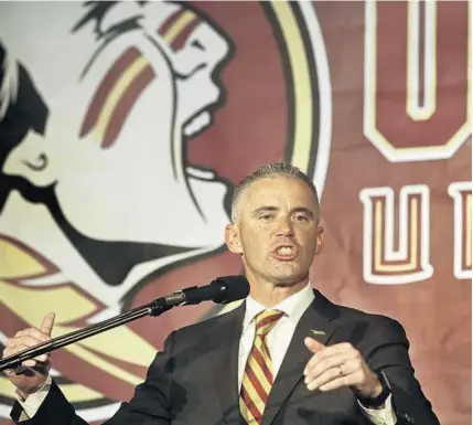  ?? PHIL SEARS/AP ?? Florida State coach Mike Norvell denied accusation­s from a player who claimed the school is misleading athletes.