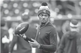  ?? DAVID J. PHILLIP/AP ?? Browns quarterbac­k Deshaun Watson, seen Jan. 13, will resume throwing next month following right shoulder surgery.