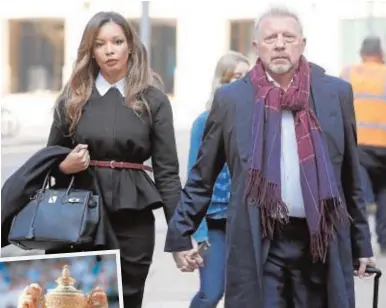  ?? // GTRES ?? Becker llegando al juzgado de Londres ayer de la mano de su pareja. Abajo, con 17 años cuando ganó Wimbledon