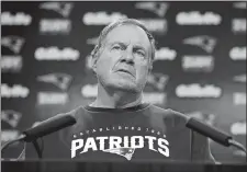  ?? STEVEN SENNE/AP PHOTO ?? New England Patriots head coach Bill Belichick takes questions from members of the media on Wednesday at Foxborough, Mass.