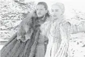  ?? HELEN SLOAN/HBO ?? Kit Harington as Jon Snow and Emilia Clarke as Daenerys on ‘Game of Thrones.’