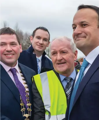  ??  ?? County Council Cathaoirle­ach, Cllr Martin Baker with Deputy Tony McLoughlin and An Taoiseach, Leo Varadkar.