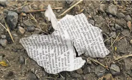  ??  ?? Left: A charred page near where firefighte­rs worked to contain a 2020 fire in Olema.