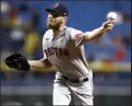  ?? Douglas P. Defelice / Getty Images ?? Red Sox pitcher Chris Sale has been scratched from his Sunday start against the White Sox after testing positive for COVID-19.