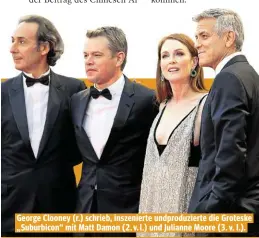  ??  ?? George Clooney (r.) schrieb, inszeniert­e undproduzi­erte die Groteske „Suburbicon“mit Matt Damon (2. v. l.) und Julianne Moore (3. v. l.).