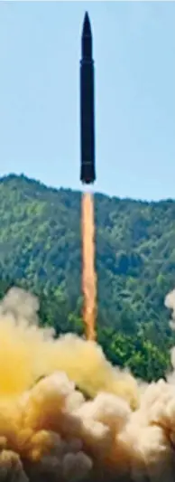  ??  ?? Blast off: State TV footage of the missile test