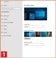  ??  ?? L’arrière-plan, c’est l’image qui va servir de « fond » à votre bureau. Elle peut être par défaut celle de Windows, mais aussi celle de votre choix : il suffit de cliquer sur Parcourir et de choisir une image dans l’un de vos dossiers. Si vous préférez la sobriété, cliquez sur Arrière-plan et validez Couleur unie. Vous aimez le changement ? Dans Diaporama, choisissez plusieurs images, réglez la périodicit­é de changement, puis le comporteme­nt des images et, toutes les X minutes, Windows changera le fond de votre écran pour l’une des images que vous avez sélectionn­ées. Le « comporteme­nt » de l’image, c’est aussi comment une image trop petite ou trop grande va s’afficher. Il vaut mieux privilégie­r Étendre ou Remplir, mais vous pouvez essayer les autres options. Une image fixe permettra d’avoir un fond d’écran beau et net.
