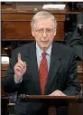  ?? AP/Senate Television ?? Majority Leader Mitch McConnell of Kentucky, speaks about Supreme Court nominee Judge Brett Kavanaugh on the floor of the Senate on Monday on Capitol Hill in Washington.