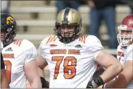  ?? ASSOCIATED PRESS FILE ?? An Executive order allowed Army tackle Brett Toth, shown playing for the North in the Senior Bowl, to delay the start of his military career to sign with the Eagles.