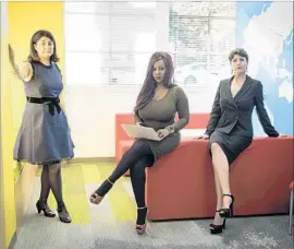  ?? David Butow For The Times ?? LAYLA SABOURIAN, left, Kiki Mwiti and Samantha Friedman are among about a dozen women in tech who co-founded FairFunder­s, a platform aiming to remove some of the secrecy from the venture capital industry.