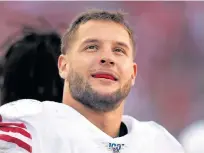  ?? NHAT V. MEYER/STAFF ?? Defensive end Nick Bosa says of the 49ers organizati­on, ‘I’m just happy because this organizati­on is so great. They give you all the resources you need.’