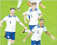  ?? Picture: REUTERS ?? England’s Marcus Rashford celebrates scoring their first goal against Wales.