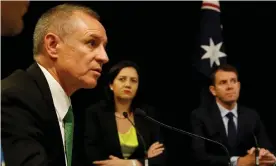  ?? Photograph: David Moir/AAP ?? (From left) Jay Weatherill, Annastacia Palaszczuk and Mike Baird at a press conference in Sydney in 2015.