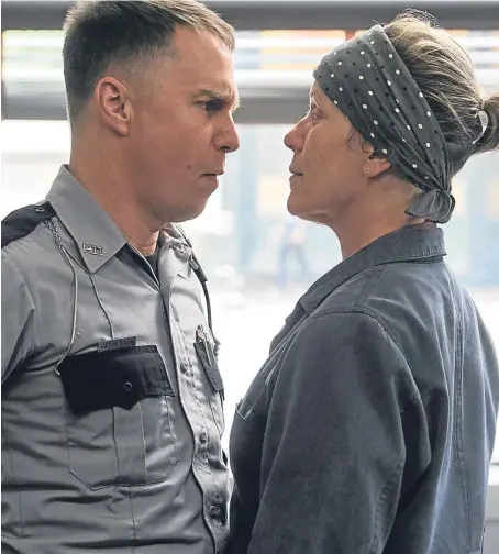  ??  ?? Sam Rockwell and Frances Mcdormand clash in a film that won several Golden Globes recently.