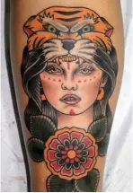  ??  ?? Tiger Lady by Myke Chambers, who describes his Americana-inspired style as traditiona­l.