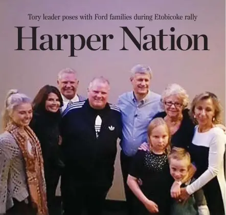  ?? TWITTER ?? Former Toronto mayor Rob Ford tweeted this photo Saturday night after a Conservati­ve rally at the Toronto Congress Centre in Etobicoke, with this message: “Thank you @pmharper it was great to see you tonight & thanks to the thousands of people who came...