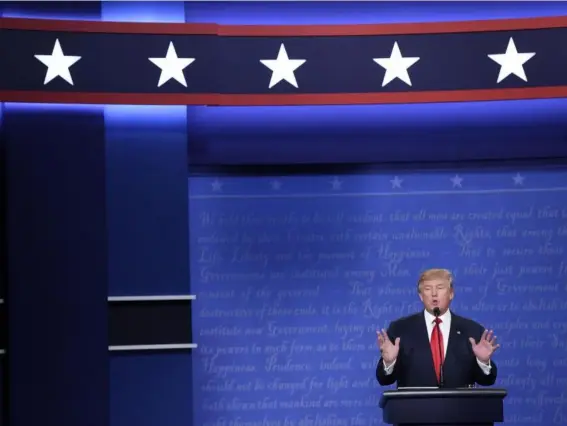  ??  ?? The Republican presidenti­al candidate speaks during the final presidenti­al debate in Las Vegas (AFP/Getty)