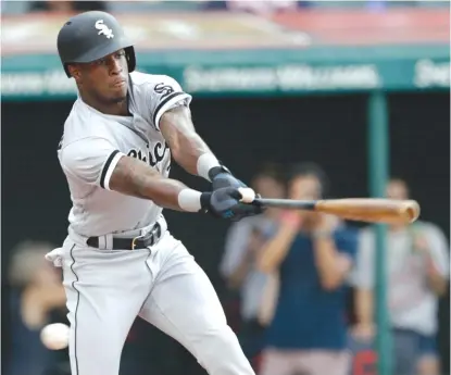  ?? TONYDEJAK/ AP ?? Sox shortstop Tim Anderson strikes out swinging in the second inning Monday against Indians starter Trevor Bauer.